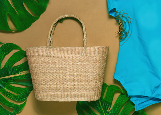 Oval Wicker Shopping Basket | Multifunctional for Beach, Travel, and Daily Use