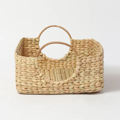 Hand-Braided Seagrass Fruit Hamper Basket with Cane Handle