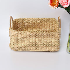 Hand-Braided Seagrass Fruit Hamper Basket with Cane Handle