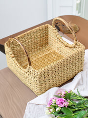 Hand-Braided Seagrass Fruit Hamper Basket with Cane Handle