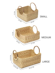 Hand-Braided Seagrass Fruit Hamper Basket Set of 3 with Cane Handles