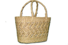 Drygrass Oval Basket with Golden Zig-Zag Rope - Versatile Tote & Beach Bag