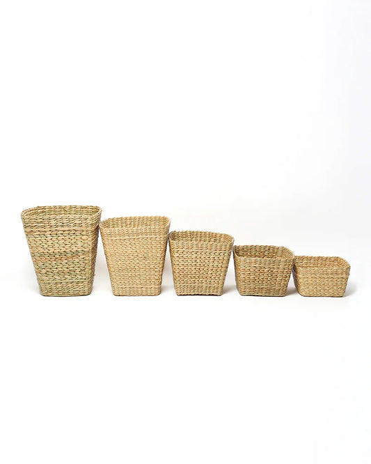 Set of 5 Handwoven Seagrass Dustbins Set of 5 | Ideal for Dry Waste or Planters