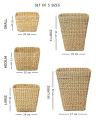 Set of 5 Handwoven Seagrass Dustbins Set of 5 | Ideal for Dry Waste or Planters