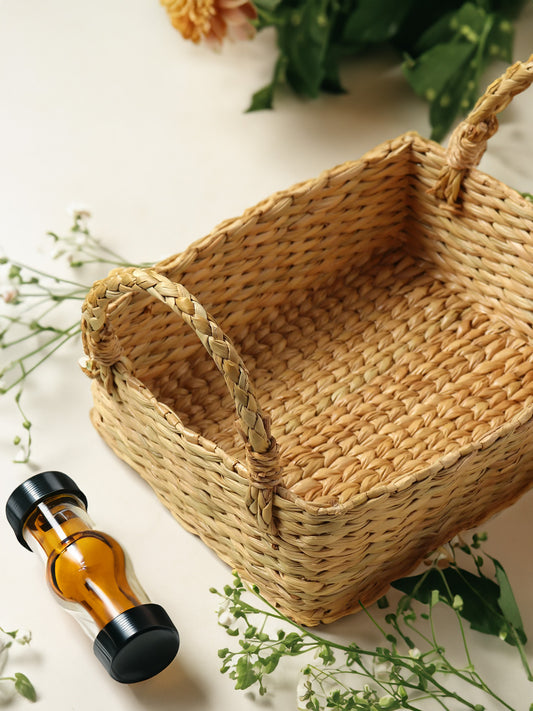 Hand-Woven Seagrass Fruit Basket with Handle | Versatile Gift Hamper and Storage Solution