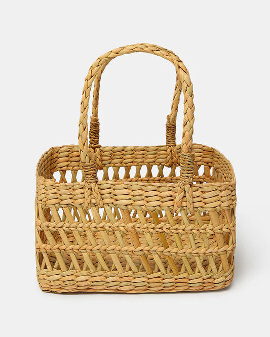 Seagrass Fruit Hamper Basket with Handle | Jali Pattern Design for Elegant Storage