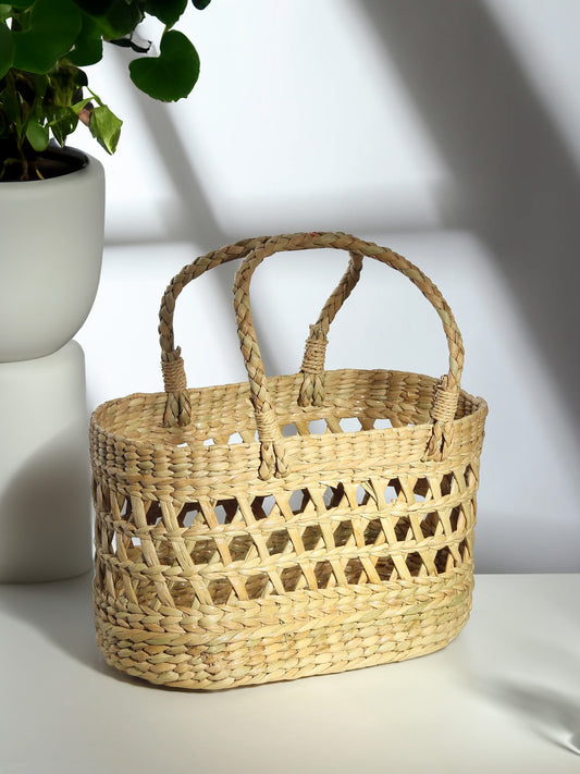 Seagrass Oval Fruit Hamper with Jali Design