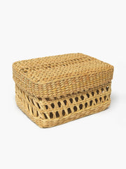 Hand-Braided Seagrass Box with Lid and Jali Pattern