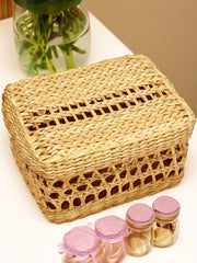 Hand-Braided Seagrass Box with Lid and Jali Pattern