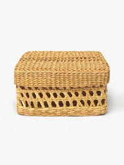 Hand-Braided Seagrass Box with Lid and Jali Pattern