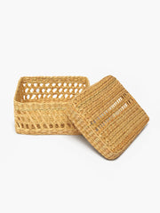 Hand-Braided Seagrass Box with Lid and Jali Pattern