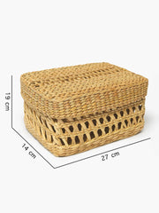 Hand-Braided Seagrass Box with Lid and Jali Pattern