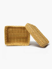 Hand-Braided Seagrass Box with Lid and Jali Pattern