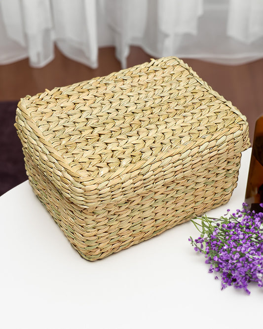 Hand-Braided Seagrass Multipurpose Tray with Lid