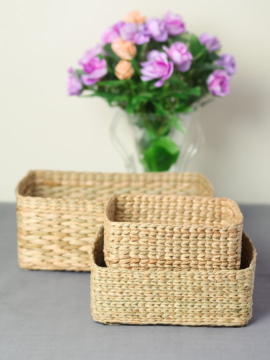 Seagrass Straw Organizer Trays Set of 3 | Hand-Braided Baskets for Storage, Décor, and Gifts