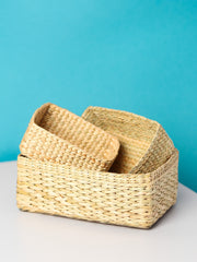 Seagrass Straw Organizer Trays Set of 3 | Hand-Braided Baskets for Storage, Décor, and Gifts