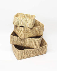 Seagrass Straw Organizer Trays Set of 4 | Hand-Braided Baskets for Storage, Décor, and Gifts