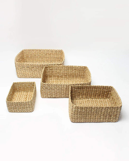 Seagrass Straw Organizer Trays Set of 4 | Hand-Braided Baskets for Storage, Décor, and Gifts