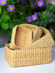 Seagrass Straw Organizer Trays Set of 4 | Hand-Braided Baskets for Storage, Décor, and Gifts