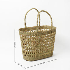 Eco-Friendly Seagrass Straw Oval Basket with Jali Pattern| Ideal for Beach, Travel & Everyday Use