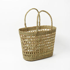 Eco-Friendly Seagrass Straw Oval Basket with Jali Pattern| Ideal for Beach, Travel & Everyday Use