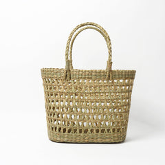 Eco-Friendly Seagrass Straw Oval Basket with Jali Pattern| Ideal for Beach, Travel & Everyday Use