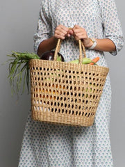 Eco-Friendly Seagrass Straw Oval Basket with Jali Pattern| Ideal for Beach, Travel & Everyday Use