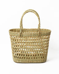 Eco-Friendly Seagrass Straw Oval Basket with Jali Pattern| Ideal for Beach, Travel & Everyday Use