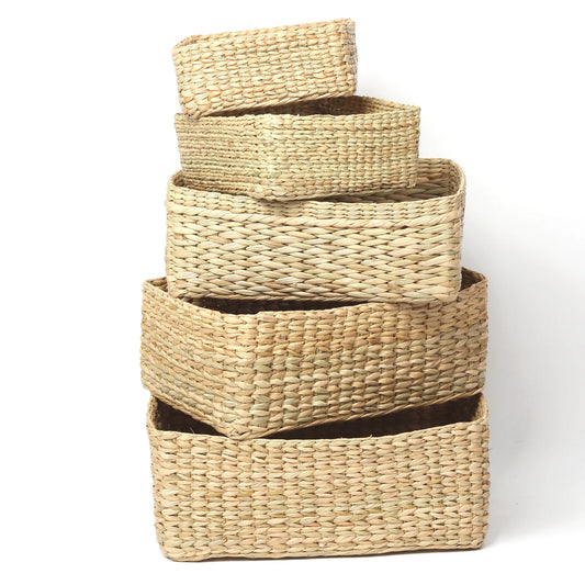 Seagrass Straw Shelf Storage Trays Set of 5 | Hand-Braided Baskets for Storage, Décor, and Gifts