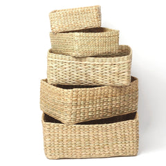 Seagrass Straw Shelf Storage Trays Set of 5 | Hand-Braided Baskets for Storage, Décor, and Gifts