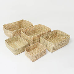 Seagrass Straw Shelf Storage Trays Set of 5 | Hand-Braided Baskets for Storage, Décor, and Gifts