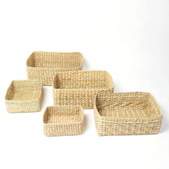 Seagrass Straw Shelf Storage Trays Set of 5 | Hand-Braided Baskets for Storage, Décor, and Gifts